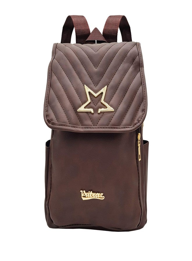 فريتراز حقيبة ظهر من الجلد الصناعي VRITRAZ Star، حقيبة كتف، حقيبة يد للنساء والفتيات، لون قهوة - Image 1